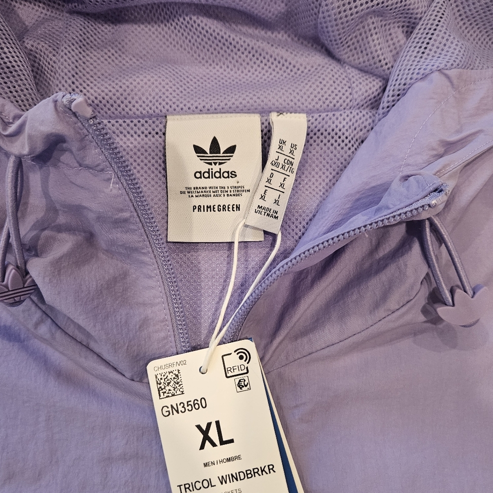 NWT adidas Originals Mens Adicolor Tricolor Windbreaker Light Purple - Picture 8 of 11